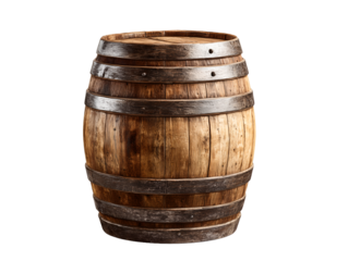 wooden whisky barrel on transparent background