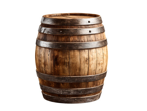 wooden whisky barrel on transparent background