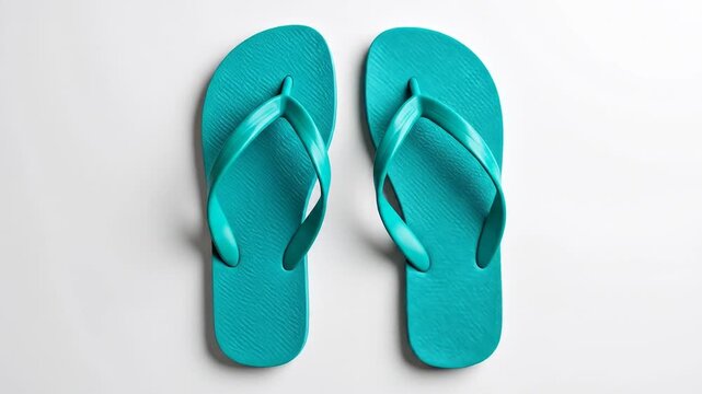 Pair of teal flip-flops on white background