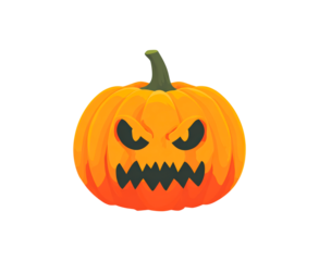 Scary jack-o'-lantern with fierce expression for halloween on transparent background, PNG