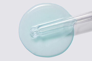 Liquid cool blue gel or serum on white isolated background. Beauty skin care product sample swatch