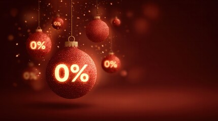 Festive ornament display with 0% discounts for holiday sales online store digital art cozy setting close-up view marketing concept