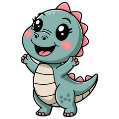 A happy and smileing cartoon t-rex baby dinosaur islotad on white background.