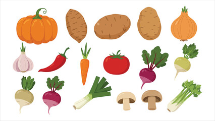 Fresh Vegetable Collection Farm-Fresh Produce Illustrations