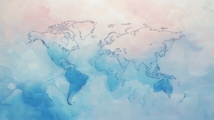 Light and airy watercolor map showing continents photo