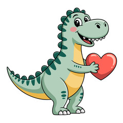 a big dinosaur stand within heart shap and smileing face vector drawing for love.