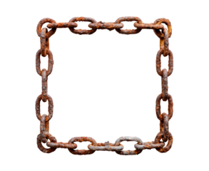 Rusty metal chain forming a square shape on transparent background, PNG