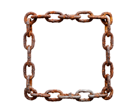 Rusty metal chain forming a square shape on transparent background, PNG