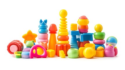 Colorful Plastic Stacking Toys for Toddlers and Preschoolers on White Background