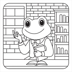 Cartoon Frog Teacher in Library