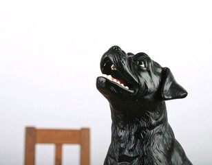 Black dog figurine, looking up