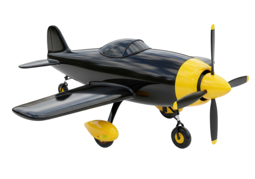 Toy airplane with black and yellow colors isolated PNG with Transparent Background