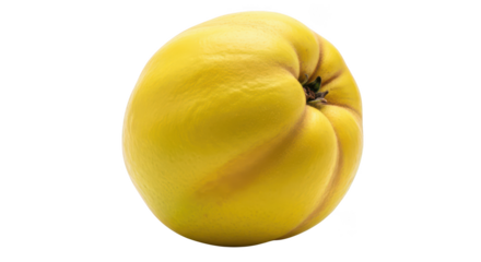 Single yellow quince fruit with textured skin isolated on background image