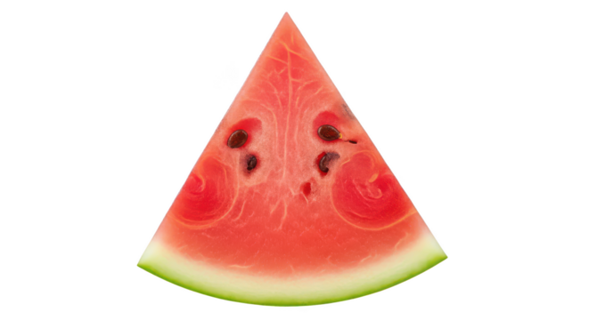 Slice of ripe watermelon with dark seeds and green rind on background fruit food
