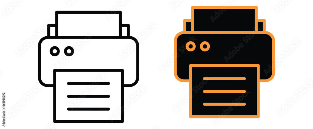 Poster Vector art of printer icon set featuring a printing machine for office and home use, representing technology, document output, and digital communication in a minimalist style