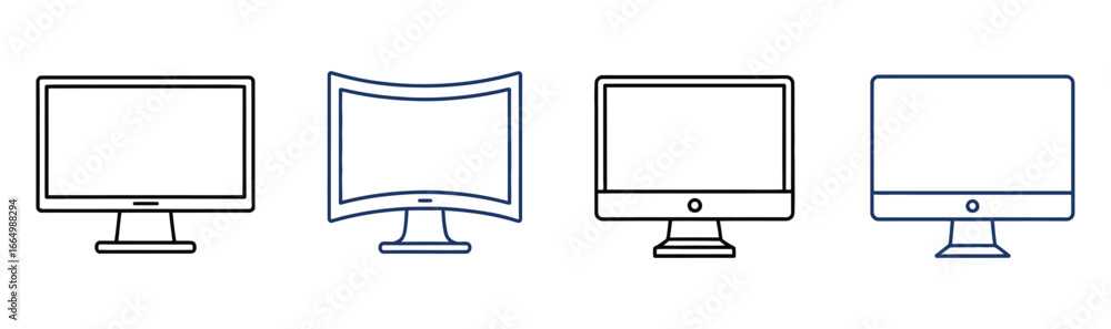 Fototapete vector art of computer monitor icons showcasing various screen types, including flat and curved disp