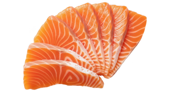 Sliced raw salmon fish pieces arranged in a fan shape seafood sashimi - Powered by Adobe