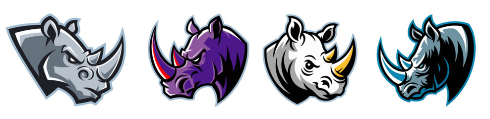 Rhino Logo type Head Mascot Vector Illustration Set.