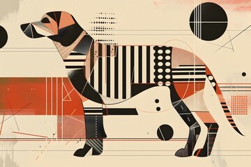 the geometric dog in abstract dog minimal dog art is a modern dog illustration blending cubist dog and bauhaus style dog with stylized dog abstract animal patterns