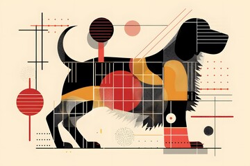 the geometric dog in abstract dog minimal dog art is a modern dog illustration blending cubist dog and bauhaus style dog with stylized dog abstract animal patterns