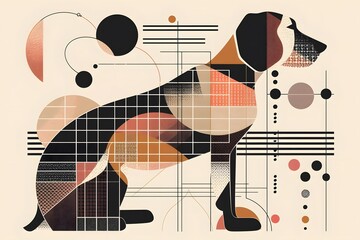 the geometric dog in abstract dog minimal dog art is a modern dog illustration blending cubist dog and bauhaus style dog with stylized dog abstract animal patterns
