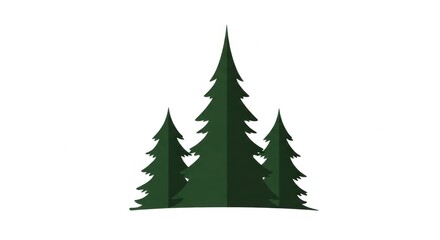 Obraz premium Green Pine Trees Forest Scene on White Background
