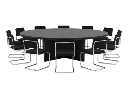 Round conference table with chairs isolated PNG with Transparent Background