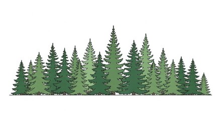 Obraz premium Illustration of Green Pine Trees Forest on White Background