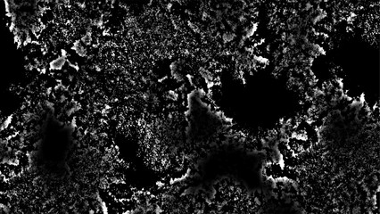 Abstract dark textured background with high-contrast black and white tones, with organic, fractal-like rough patterns. Resembles erosion, cracked stone, or distressed grunge textures. 