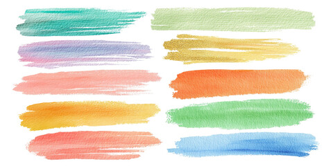 Abstract watercolor paint strokes in various colors