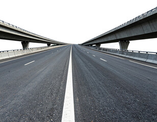 Urban Highway Surface Extending into Distance with Multiple Lanes, Transparent Background PNG