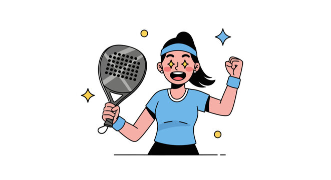Ecstatic female padel player celebrates a thrilling victory on the court, radiating pure joy and accomplishment after a well-fought match