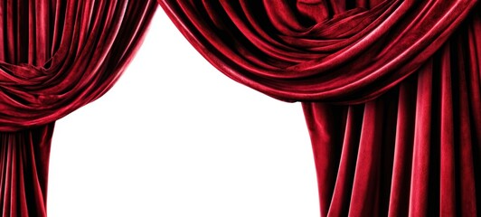 The Red Velvet Curtains Framing A White Stage Background With Dramatic Folds
