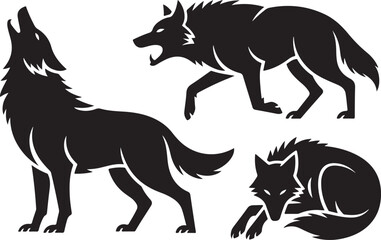 Obraz premium Howling Wolf Silhouette Vector ArtWild Wolves Howling Illustration DesignWolf Pack Silhouette Animal Artwork