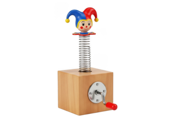 Vintage jack in the box toy isolated on transparent background