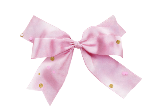 Pink satin ribbon bow with confetti dots