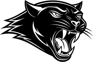 Fierce Black Panther Head Mascot Logo – Aggressive Roaring Wild Cat Illustration