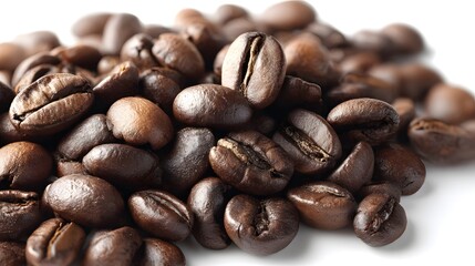 Fototapeta premium Freshly Roasted Coffee Beans on White Background for Coffee Lovers