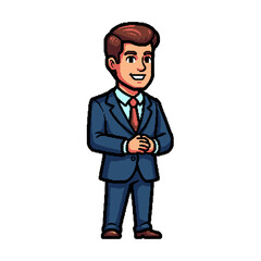 Cartoon illustration of a confident businessman in a suit.