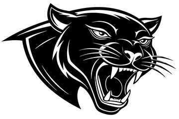Fierce Black Panther Head Mascot Logo – Aggressive Roaring Wild Cat Illustration