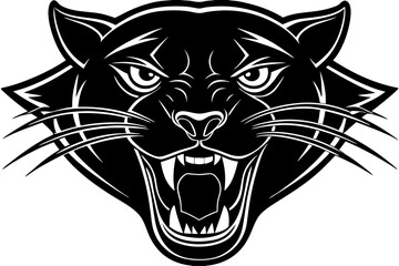 Fierce Black Panther Head Mascot Logo – Aggressive Roaring Wild Cat Illustration