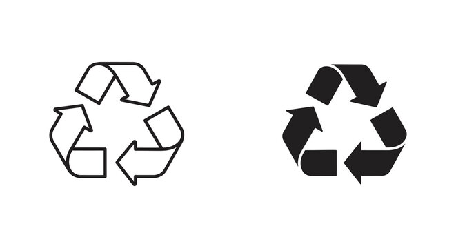 Recycling symbols in black and white on a plain background