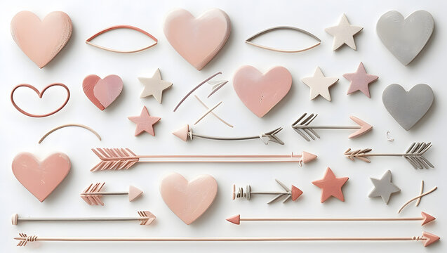 Sweet heart-shaped cookies and romantic red paper hearts adorn a rustic wooden background, a perfect symbol of love for Valentine's Day - Powered by Adobe