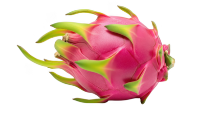 Vibrant pink dragon fruit with green scales against a background pitaya magenta