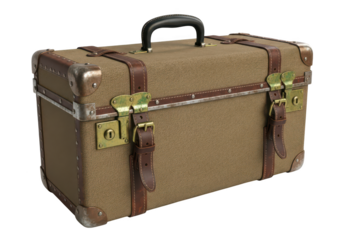 Vintage brown suitcase with leather straps and brass hardware luggage travel image