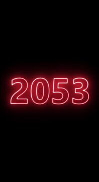 2053 Year Number Neon Motion. neon line animation. Abstract 2053 neon text animation, neon color Glowing neon number text background 4k video animation.