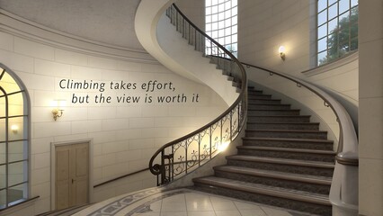 Obraz premium Elegant Staircase with Inspiring Quote in Modern Architecture