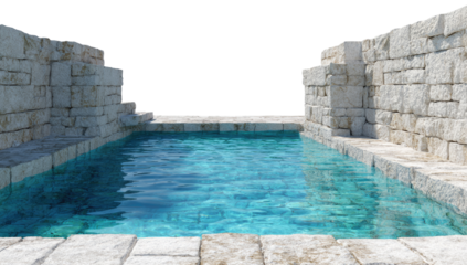 A tranquil pool nestled within light-beige stone walls