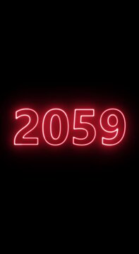 2059 Year Number Neon Motion. neon line animation. Abstract 2059 neon text animation, neon color Glowing neon number text background 4k video animation.