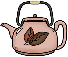 Vintage Autumn Tea Kettle with Leaf Design